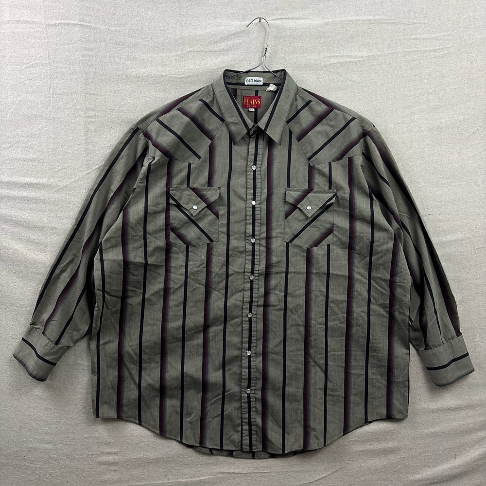 Ely Plains Western Shirt 2X Olive Green‎ Striped Pearl Snap Big Man Long Sleeve